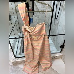 ASOS Striped One Shoulder Cut Out Jumpsuit with Back Zipper - Pink Multi Size 14